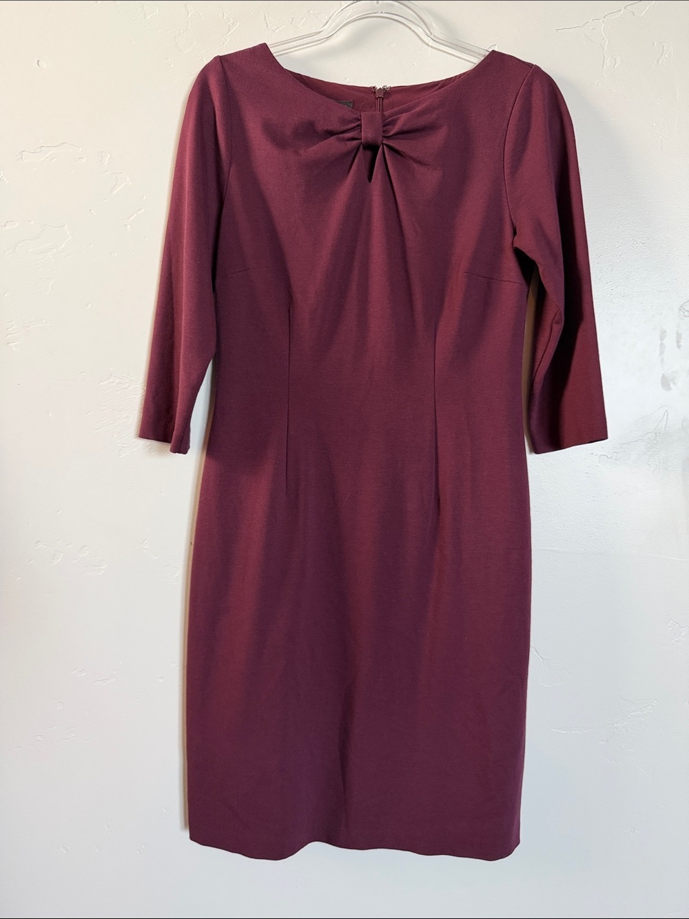 Talbots Burgundy Midi Sheath Bow Dress Classic Tea Dress
